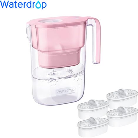 Waterdrop Elfin Fridge Water Filter Jug with 1 x 90 Day Filter Cartridge, Reduces Fluoride, Chlorine and More, 2.5 L, NSF Certified, BPA-Free, Pink (With 4 Litre Filters) (1/5)