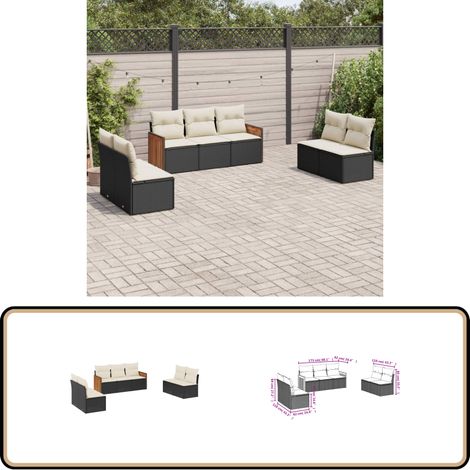 7-tlg. Garten-Sofagarnitur mit Kissen Schwarz Poly Rattan - Gartensofas - Gartenmöbelset - Polyethylen Möbel - Rattan Gartenmöbel - Wetterfeste Gartenmöbel