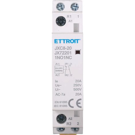 Ettroit – Contactor AC 2P 20A 1NO+1NC 250V – Haute capacité de charge – Design compact 1 module DIN – Lot de 2 pièces (1/4)