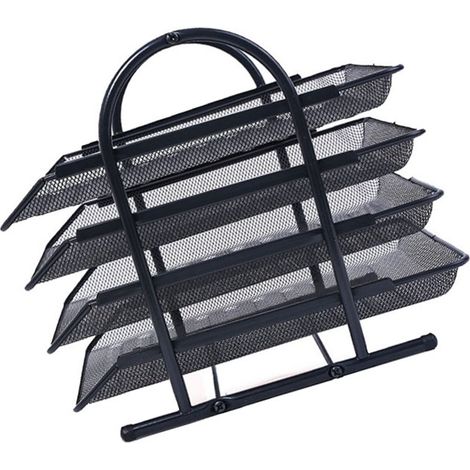 9204 - Plateau de classement métallique - Plateau de rangement à quatre niveaux, noir épais, pour dossiers suspendus, étagère de bureau simple, usage bureautique (1/4)
