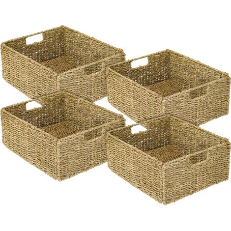 HMF Aufbewahrungskorb passend für KALLAX halbes Fach, Korb geflochten aus Seegras mit Griffen, 4er Set, 30 x 34 x 15 cm, Natur (1/5)