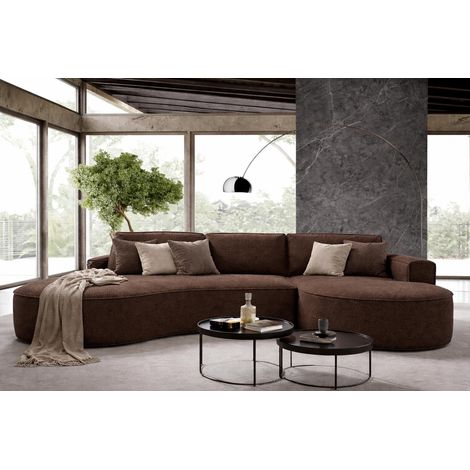 Sofello Ecksofa MOLLY mit abgerundeter Form in Creme Beige Grau Rostig Gruen Teddystoff - trendige abgerundete Form Neu 2025 (mit Schlaffunktion) (1/5)