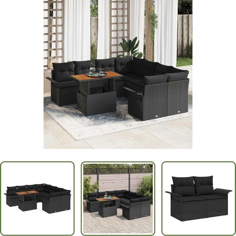 vidaXL Rattan - Garten-Sofa-Set mit Speicher 9 pcs Schwarz Poly Rattan