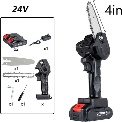Rnemitery – Tronçonneuse à batterie 24V avec 2 batteries 2.0Ah – Moteur en cuivre pur – Réglage de vitesse pour coupe précise – Poignée antidérapante (1/6)