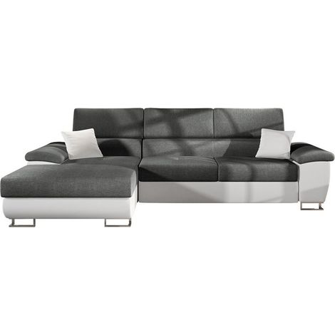 Canapé d'angle convertible ALVIN angle gauche gris foncé et noir (1/5)