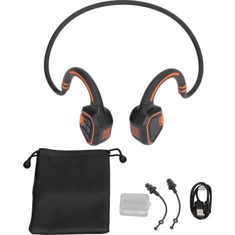 Casque à conduction osseuse IP68 étanche recharge magnétique Bluetooth mémoire 16Go intégrée sport natation orange (1/5)