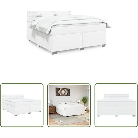 vidaXL Surmatelas -  Sommier à lattes de lit avec matelas Blanc 180x200cm Similicuir (1/5)