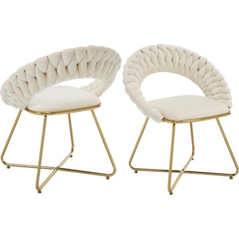 Wahson Juego de 2 Sillones de Terciopelo Suave con Respaldo Redondo Tejido para el Hogar Dormitorio Sala de Estar Café, Beige (1/5)