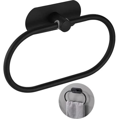 Anneau porte-serviettes - acier inoxydable - noir - 20 cm x 13 cm - à suspendre - anneau porte-serviettes - pour salle de bain (1/5)