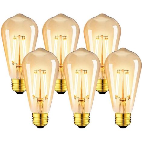 Lot de 6 Ampoules LED 6W Edison Vintage E27 - Ampoule à filament ST64 2700K Blanc Chaud - Equivalent à Ampoule Incandescente 48W (1/4)