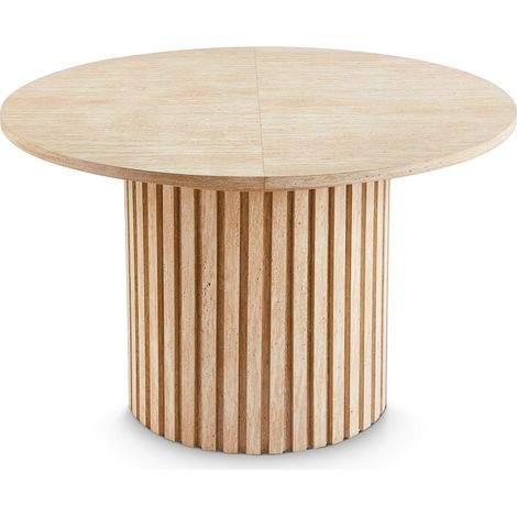 Table Ronde Extensible Burkina 120 –160 cm Effet travertin Beige avec Pied Central Colonne – Table à Manger Design Moderne Extensible (1/5)