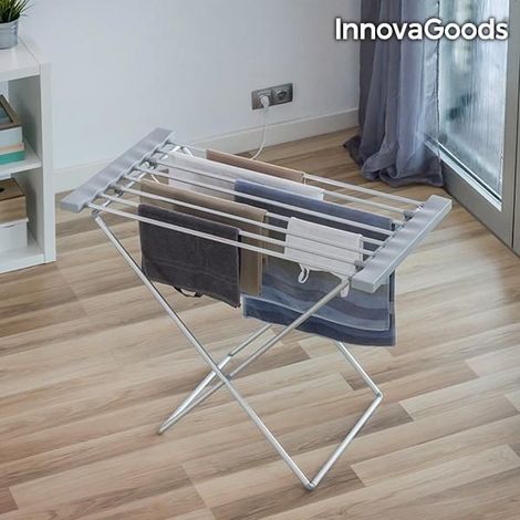 Etendoir à linge électrique en aluminium pliable 120W Gris (8 Barres) - Etandage pliant chauffant
