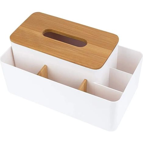 Boîte de rangement multifonctionnelle, organiseur de bureau en bambou, porte-mouchoirs amovible, porte-mouchoirs en papier, boîte de rangement de bureau, organiseur de bureau amovible en bois (1/5)