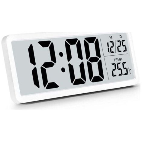 Batteriebetriebene digitale Wanduhr, digitale Wanduhr mit großen Ziffern, Temperaturanzeige, 12-/24-Stunden-Anzeige, Tischuhr, Digitaluhr