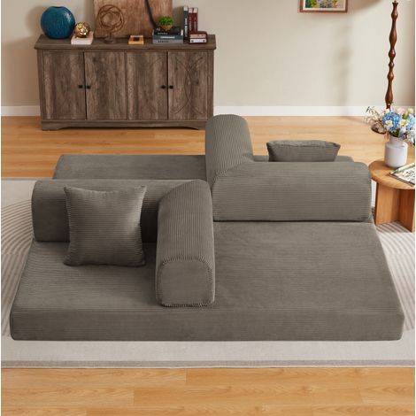 Canapé-lit Tatami pliant en velours côtelé avec structure en acier chromé et 2 coussins, pour salon et chambre (1/5)