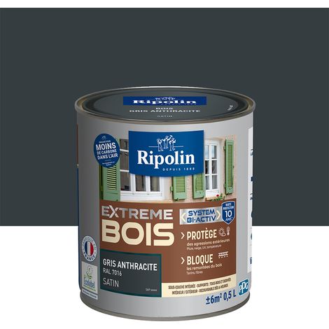 Ripolin – Peinture satin pour bois intérieur et extérieur 0,5L – Gris anthracite RAL 7016 – Haute protection 10 ans – Écologique Ecolabel