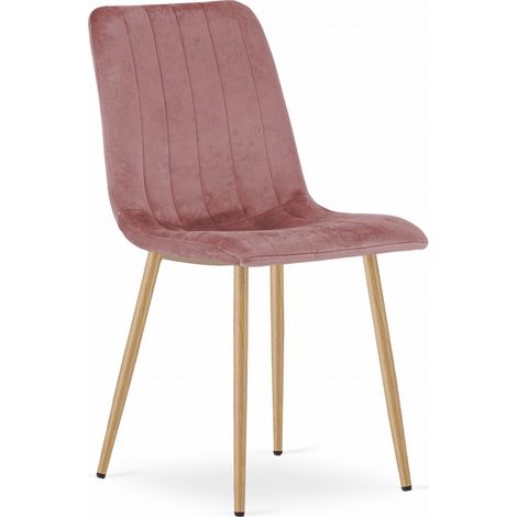 LAVA-Stuhl – rosa Samt / holzfarbene Beine x 1