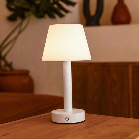 Lampe de table sans fil rechargeable en bois blanc LED dimmable IP44 H28 cm - PANGIVO (1/5)