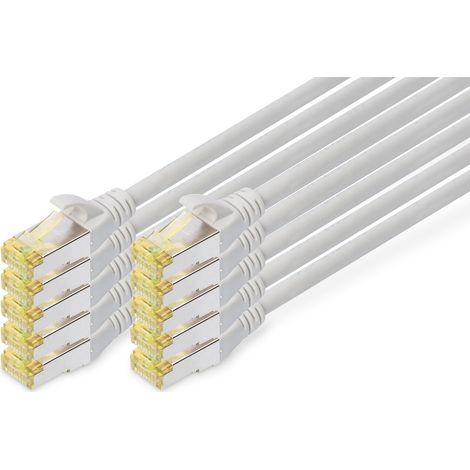 "DIGITUS Câble LAN Cat 6A - 5m - 10 pièces - RJ45 Câble réseau - S/FTP Blindé - Compatible Cat-6 & Cat-7 - Gris"