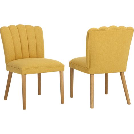Wahson Lot de 2 Chaises de Salle à Manger en Lin, Chaises de Cuisine Rembourrées avec Dossier Confortable pour Cuisine, Bureau, Chambre, Jaune