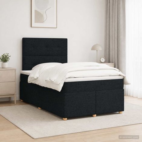 vidaXL Cama box spring con colchón Negro 120 x 190 cm Tela (1/5)