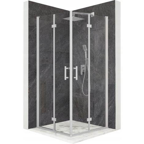 Cabine de douche - 95 x 95 x 195 cm - Portes pliantes - Verre de sécurité trempé 6 mm - Finition chromée (1/5)