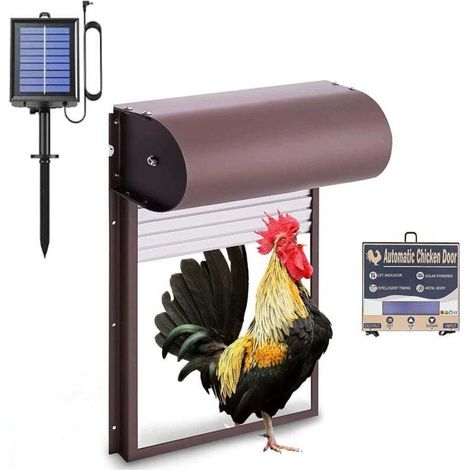 Poulet Automatique Porte Poulailler Solaire Powerd Métal Rideau Roulant Poulailler Porte avec Minuterie pour Poulet Canard Volaille Poulet Ouvre-Porte