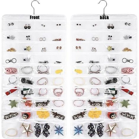 Organisateur Bijoux Suspendu Double Face avec 80 Compartiments – Porte-Boucles d’Oreilles et Rangement Compact pour Colliers, Bracelets et Bagues (1/5)