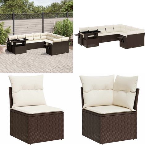 10-tlg. Garten-Sofagarnitur mit Kissen Braun Poly Rattan - Gartenmöbel Set - PE-Rattan Möbel - Outdoor Lounge - Gartenlounge - Terrassenmöbel - Home & Living (1/5)