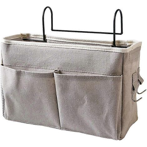 Sac de rangement suspendu de chevet, organisateur de rangement pour têtes de lit, lits superposés et chambres d'étudiants, gris (1/5)