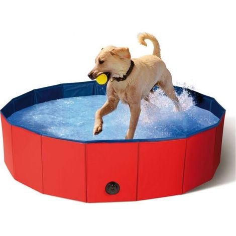 Dog Pool Pet Pool Gift PVC+MDF Glue Foldable Bath 80x30cm,Red (1/5)