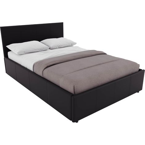 Lisbon Double Ottoman Faux Leather Bed, Black & Gel Memory Foam Pocket Spring Mattress, Double (1/5)