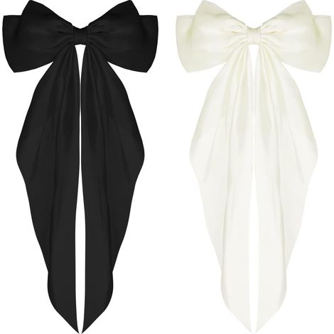 Lot de 2 barrettes à gros nœud en satin doux, style français, avec ruban noir et long nœud pour cheveux, idéales pour les fêtes de Noël des filles et des femmes. (1/5)