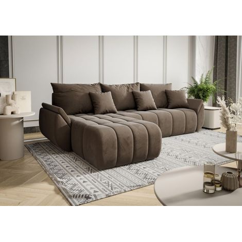 Ecksofa Schlafsofa LOUISE Stoff Monolith Braun Ottomane Links