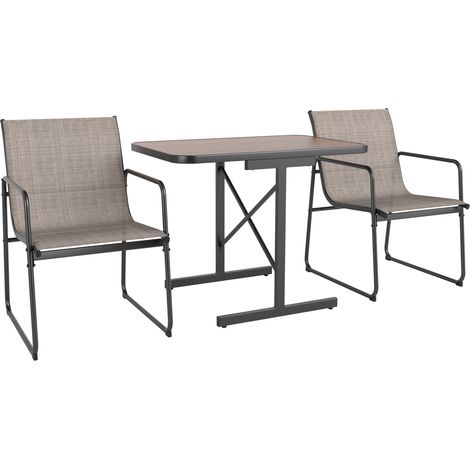 Ensemble Bistrot de Patio 3 Pièces, avec Table à Manger Rectangulaire et 2 Fauteuils en Tissu, pour Cour, Jardin, Balcon, Marron