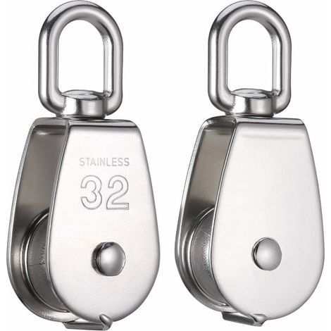BRAVIX Paquet de 2 poulies en acier inoxydable M32 304 de 32 mm - Poulie simple pour l'intérieur et l'extérieur (1/4)