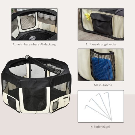 Parc pour chiots pliable, enclos à chien en filet respirant, Ø120 x 58H cm, noir et crème (1/5)