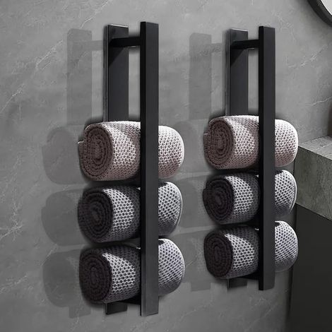 Porte Serviette sans Percage, 2 Pièces 40cm Porte Serviette Mural Noir Porte Serviette Salle de Bain, Rangement Serviette Salle de Bain, en Acier Inoxydable (1/5)