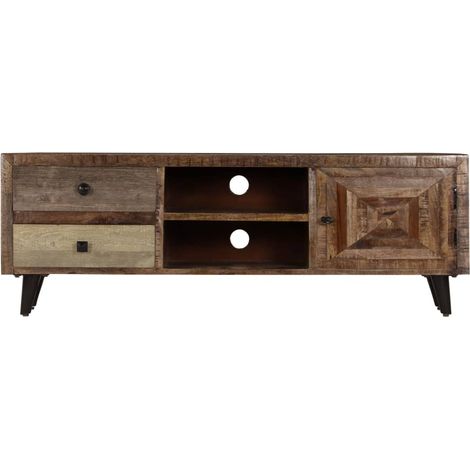 Meuble TV, Étagère TV, Meuble de Salon, 118 x 30 x 40 cm Bois de manguier massif OIB5944E (1/2)