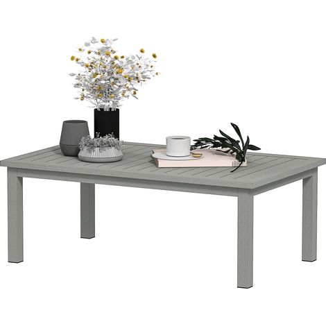 Table basse rectangulaire aluminium plateau lattes gris 100x60x37 cm