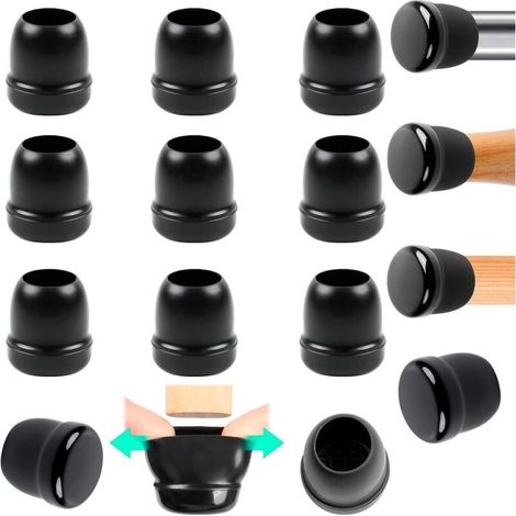 Coprigambe per sedie, 16 piccole protezioni per pavimenti in silicone nero per gambe di sedie, pattini per sedie da 20-28 mm per tappeti, pattini in teflon e combinazione di elastomero termoplastico