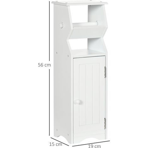Meuble de salle de bain en MDF blanc (avec espace de rangement et porte-papier toilette), 19 x 15 x 56 cm (1/5)