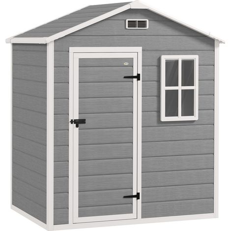 6 x 4ft Outdoor Shed with Foundation, Lockable Door, Vents, Windows, Plastic Shed for Tool Storage, Grey  Aosom UK