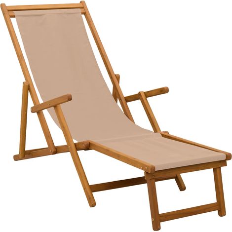 Folding Sun Lounger 3 Position Solid Eucalyptus Wood Taupe vidaXL
