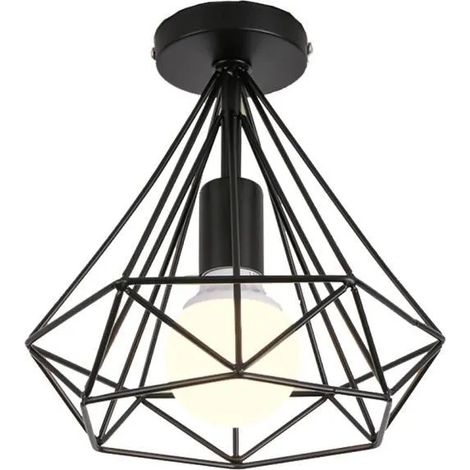 U-do Plafonnier Industrielle Vintage en Métal Diamant Cage E27 Noir pour Couloir Chambre Salon (1/4)