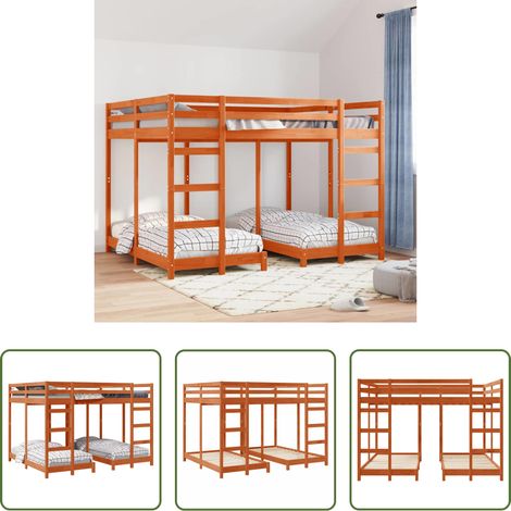 vidaXL Etagenbett für Gästezimmer - Dreifach Etagenbettrahmen Wachsbraun 160 x 200 cm (1/5)