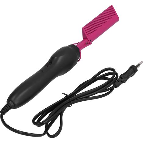 Peigne multifonctionnel pour cheveux mouillés et secs, outil chauffant pour boucler et lisser, prise UE 120-240 V, rouge rose (1/5)
