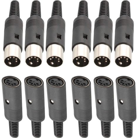 Lot de 12 connecteurs DIN à 5 broches mâle et femelle à souder pour panneau de montage audio AV - Connecteur de câble haut-parleur (noir)