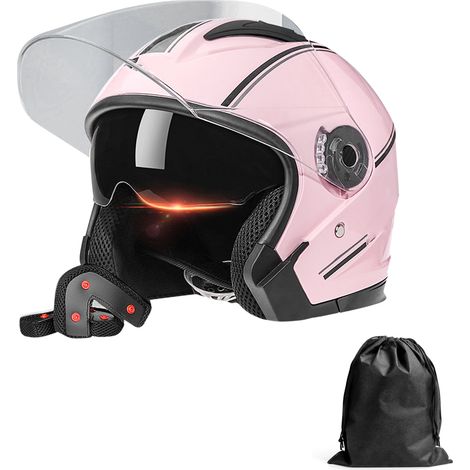 Casques de moto à visage ouvert 3/4, demi-casque de moto à double visière pour hommes et femmes pour cyclomoteur Cruiser