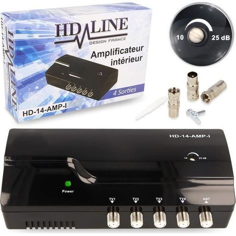 Amplificateurs de signal pour parabole HD-Line Amplificateur terrestre TNT 4 Voies UHF VHF Gain 25dB - Amplifier et repa 8114 (1/4)